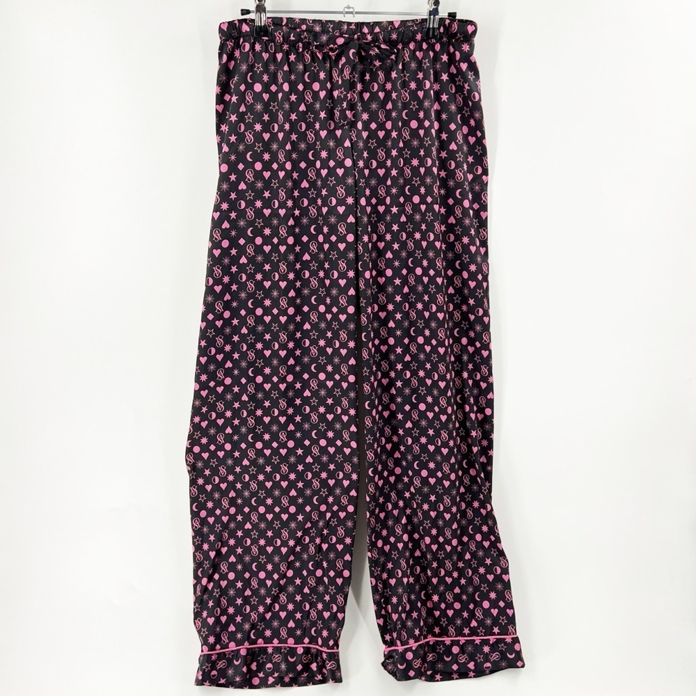 ✅ Victoria’s Secret ladies pink/black hearts and stars pajama BOTTOMS SIZE MED
